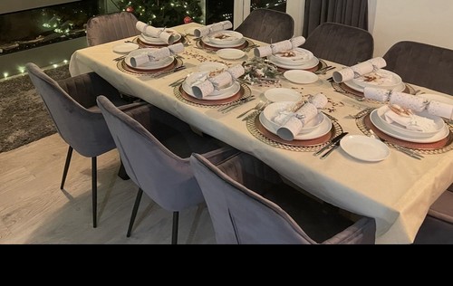 Set dining grey velvet - 2,