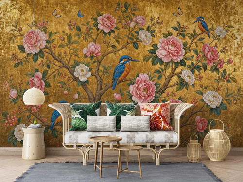 Golden kingfisher chinoiserie - golden,