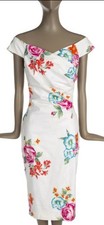 Vintage Karen Millen White Floral Amy Winehouse Pencil Dress size 8