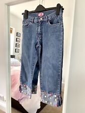 Girls Denim Jeans With Pink Hem Button Detail (Kids)