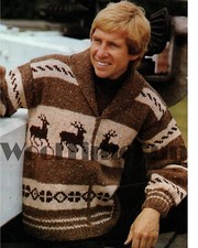 Knitting Pattern Mens  Womens Xmas Ski Reindeer Zip Up Cardigan Jacket Coat