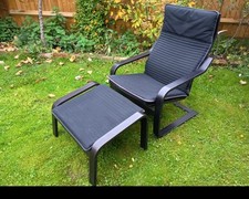 RARE ALL BLACK IKEA POANG CHAIR & STOOL
