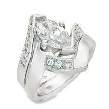 Ladies Platinum Diamond Engagement & Wishbone Matching Rings