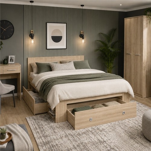 King size bed - size, drawers