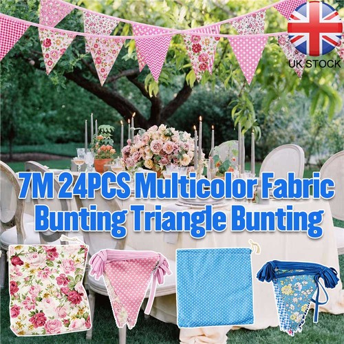 Vintage floral fabric bunting - vintage,