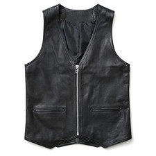 Motorcycle Real Leather Classic Zipper Style Black Biker Waistcoat
