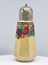 Vintage Flosmaron sugar shaker, ceramic with EPNS lid, 17cm 6.75" tall