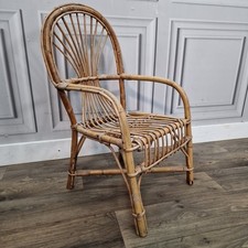 Retro Vintage Childs Small Rattan Chair - Mid Century Seat Boho Tiki Bamboo Doll