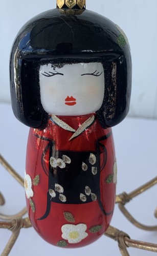 Red floral japanese kokeshi - floral,