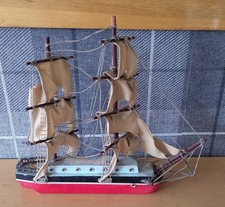 Vintage Wooden Sailing Ship Ornament Nautical Decoration Boat Model Seaside