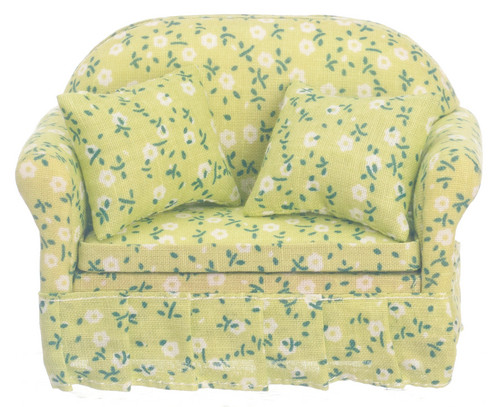 Dolls house sofa green floral - dolls,