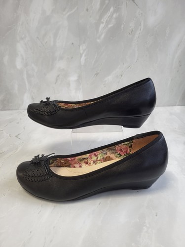 Hotter black leather low wedge - hotter,
