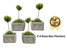 Set of 4 Concrete Stone Rose Garden Planters Weather-resistant Outdoor Pots
