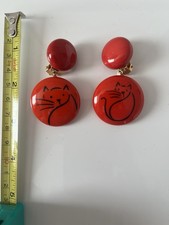 Marie Christine Pavone Cat Earrings, Signed
