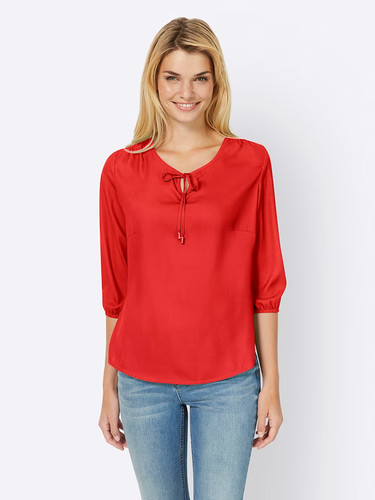 Blouse red keyhole neck - , tassel
