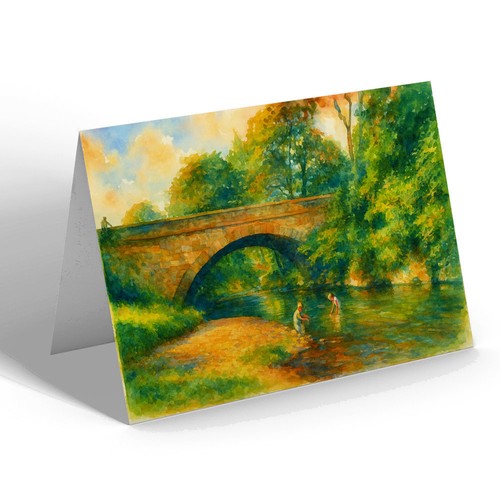 Greeting card river bridge - greeting,