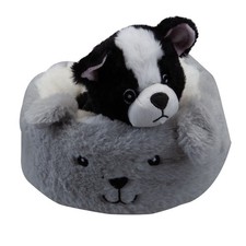 Black Dog Soft Toy Grey Bed