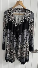 Chesca Black & Grey Tunic Top Aymmetric hem size 3 (20/22) Floral New