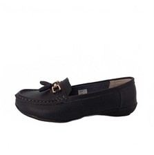 Navy Blue Leather Flat Shoes