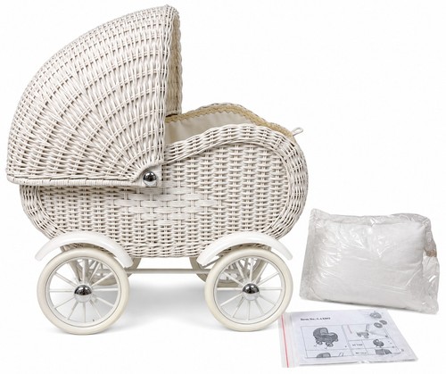 White wicker dolls pram with - white,
