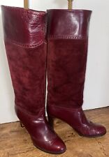 Oxblood Burgundy Wine Spanish Leather &Suede Brogue Knee High Boots Size 6.5 40