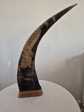 MOTIF DESIGN BUFFALO HORN 50cm Very Rare VINTAGE SOUTHWESTERN HAND CARVED EAGLE 