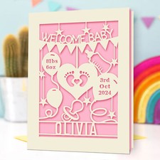 Personalised New Baby Card Welcome Baby Newborn Girl / Boy Birth Congratulations