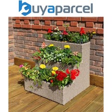 Rowlinson 3 Tier Rattan Planter Natural Raised Flower Bed Garden Patio Pot