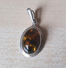 Amber And Silver Small Pendant