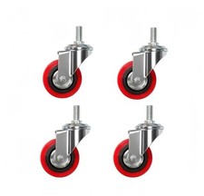 Heavy Duty Red Rubber Swivel Castor Wheels Trolley Furniture Caster Brake
