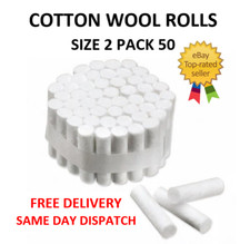 50 COTTON WOOL ROLLS WHITE