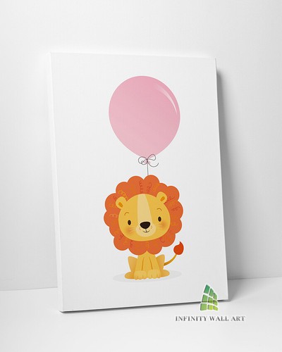 Cute lion pink balloon - pink, canvas