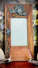 Antique wooden Art Nouveau  / Arts and crafts pewter Poppy Photo frame C 1900