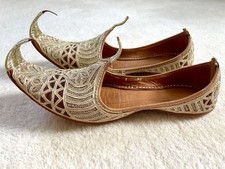 MOROCCAN GOLD CURL TOE SHOES, GENIE/ALADDIN SLIPPERS, leather, gold stitching