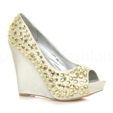 WOMENS WEDDING PLATFORM WEDGE LADIES BRIDAL SANDALS EVENING PROM SHOES SIZE