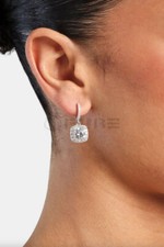 Ladies Square Diamond Cut Huggie Hoop 925 Silver Drop Dangle Earrings for Women
