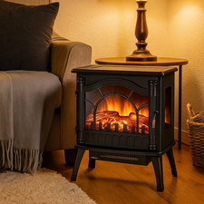 Electric Fire Heater Black Home Warmer Flame Effect Logs Fireplace Large Energy