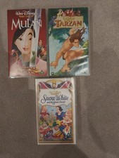 3 x Sealed Walt Disney VHS PAL Video  Mulan Snow White Tarzan