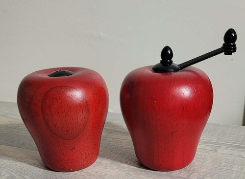 Vintage red apple wooden salt - red,