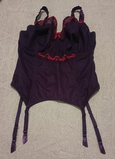 Bravissimo Wired And Unpadded Purple/ Red Basque With Suspenders UK Size 34H