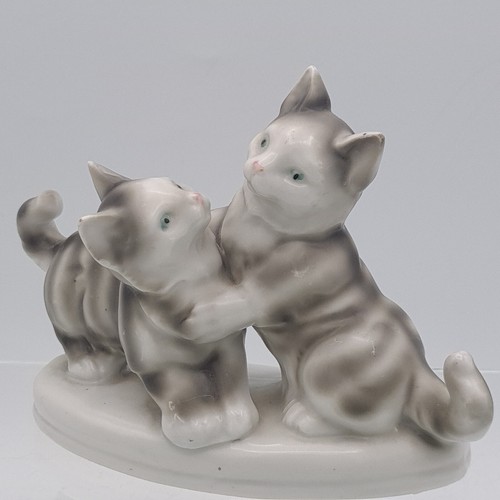 Cat playing figurine marked - cat,