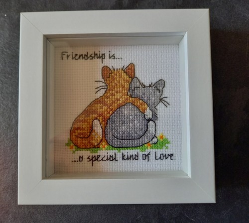 Completed cross stitch framed
