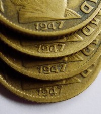 ARGENTINA 10 CENTAVOS 1947 X 4 DATE CONFIGURATION / TYPE / VARIETY. UNUSUAL.