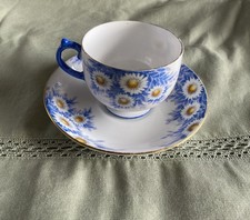 Rare VTG  Blue Daisy Tea Cup & Saucer – Hand Painted Floral – Jackson & Gosling