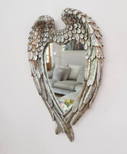 Large Distressed Heart Mirror Silver Angel Wings Ornate Home Wall Decor