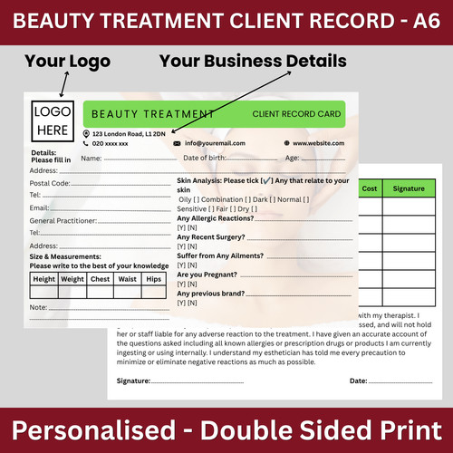 Beauty client record card - beauty,