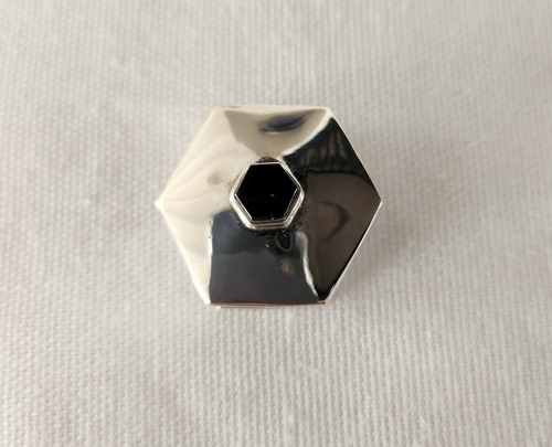 Silver and jet pill box - and,