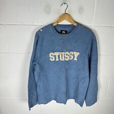 Vintage Stussy Sweatshirt Mens Medium Blue Spell Out Skater Crew Neck Y2K 00s*