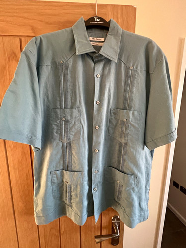 Men blue linen short sleeve - short,