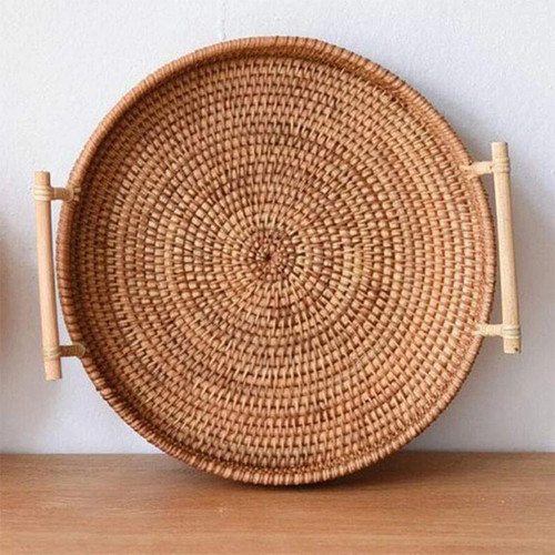 Vintage basket round handwoven - basket,